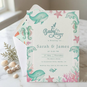 Invitation Jolie Fête de Naissance sous l'Océan Aquarelle