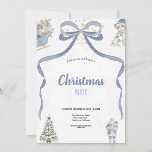 Invitation Jolie fête de Noël aquarelle bleue et grise 