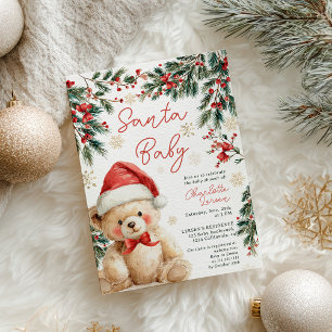 Invitation Jolie fête de Noël d'hiver Ours en peluche Santa B