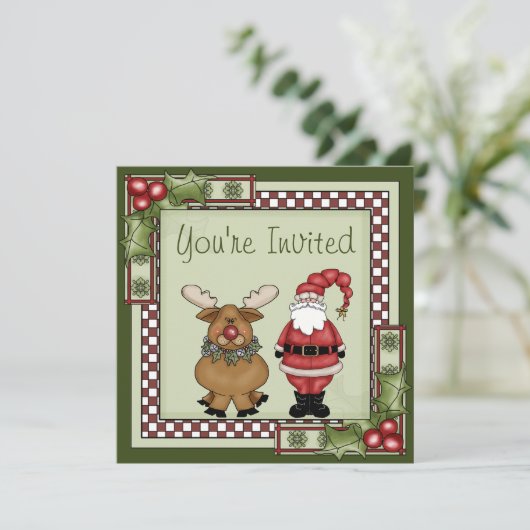 Invitation Jolie fête de Noël Père Noël et Reindeer (Debout devant)