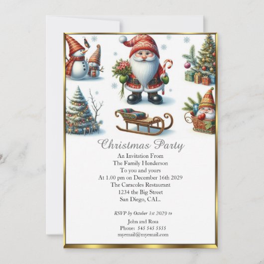 Invitation Jolie fête de Noël Père Noël White Snow (Devant)