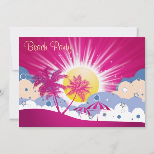 Invitation Jolie fête de plage rose (Devant)