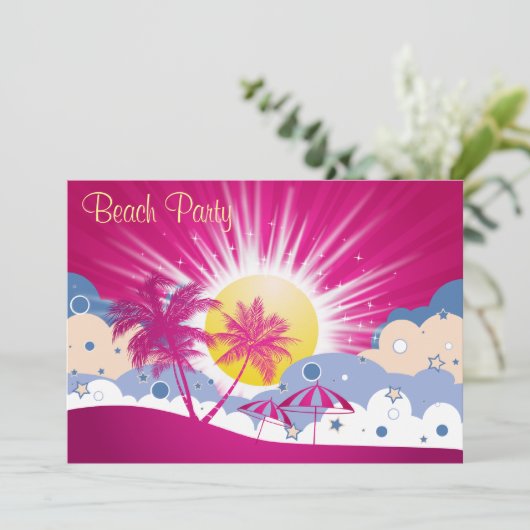 Invitation Jolie fête de plage rose (Debout devant)
