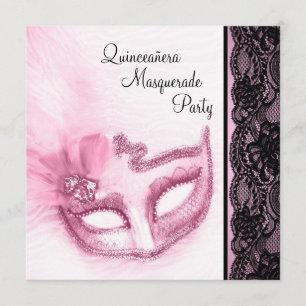 Invitation Jolie fête de Quinceanera masquerade rose