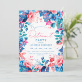 Invitation Jolie fête de retraite florale peinte en bleu et r (Debout devant)