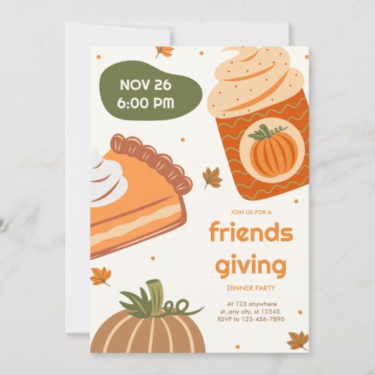 Invitation Jolie fête de Thanksgiving avec tarte au potiron e (Devant)