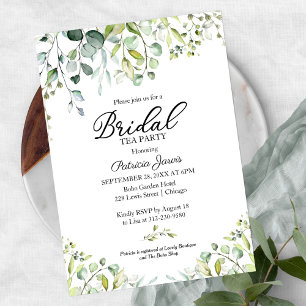 Invitation Jolie fête de thé de mariage avec verdure d'eucaly