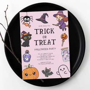 Invitation Jolie fête déguisée Halloween 'Trick or Treat' ros