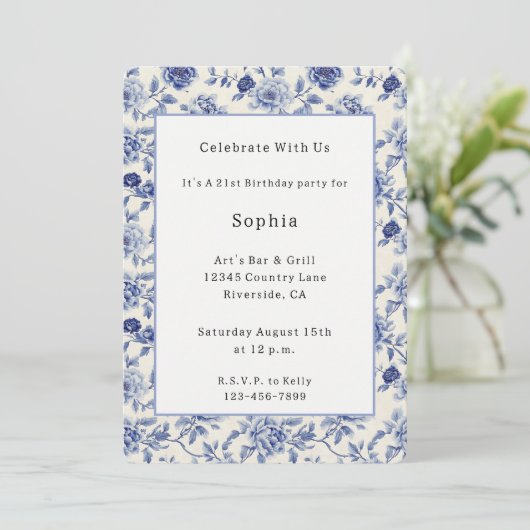 Invitation Jolie Fête des Fleurs Bleues (Debout devant)