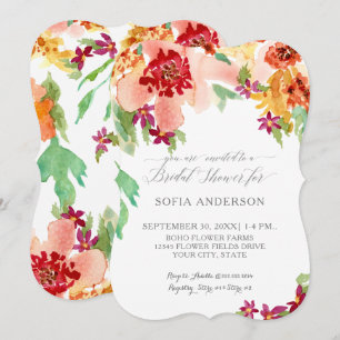 Invitation Jolie Fête des mariées Automne Floral Moderne Aqua