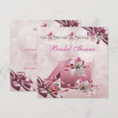 Invitation Jolie Fête des mariées blanc rose cadeau Rose flor (Devant / Derrière)