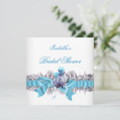 Invitation Jolie Fête des mariées Bleue Dentelle Blanche (Debout devant)