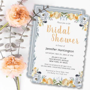 Invitation Jolie Fête des mariées Boho Gris Pêche Florale