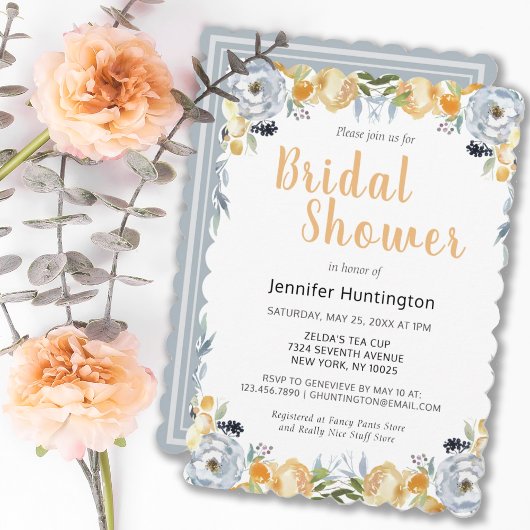 Invitation Jolie Fête des mariées Boho Gris Pêche Florale