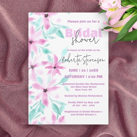 Invitation Jolie Fête des mariées d'aquarelle rose pâle