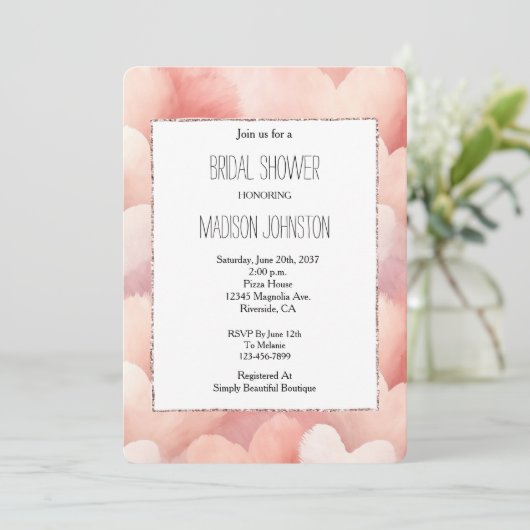 Invitation Jolie Fête des mariées de Coeurs Blancs Rose (Debout devant)