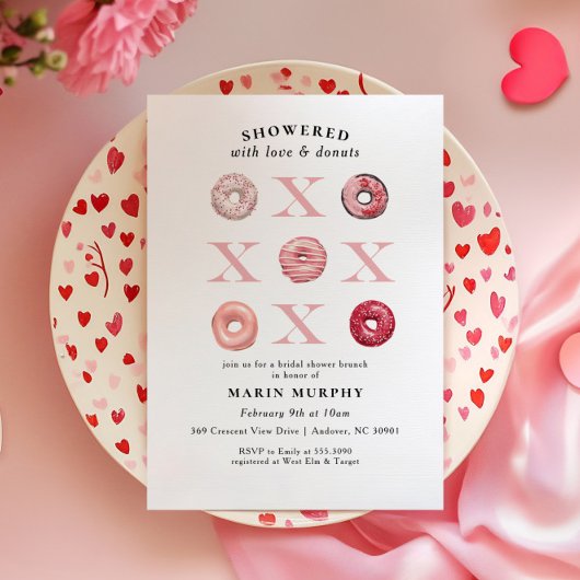 Invitation Jolie Fête des mariées de donut rose-rouge