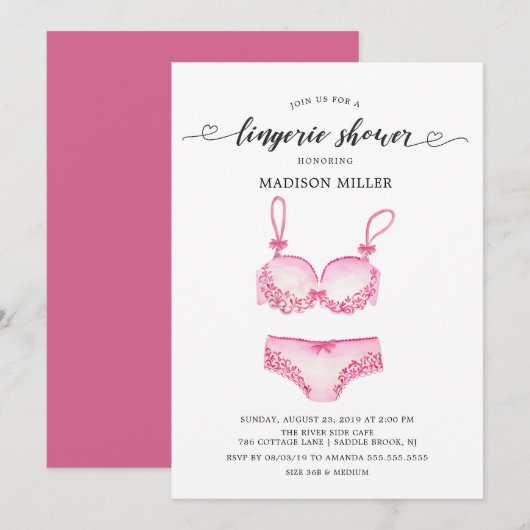 Invitation Jolie Fête des mariées de lingerie rose (Devant / Derrière)