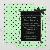 Invitation Jolie Fête des mariées de points Polka vert et noi (Devant / Derrière)