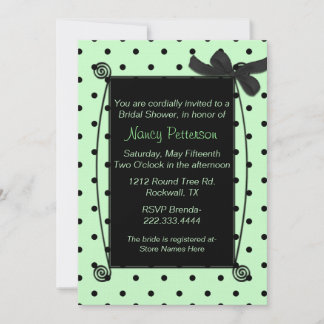 Invitation Jolie Fête des mariées de points Polka vert et noi