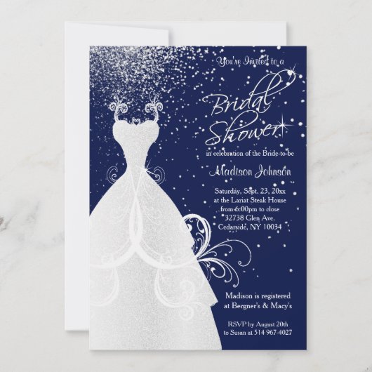 Invitation Jolie Fête des mariées en bleu marine (Devant)