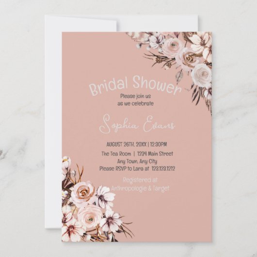 Invitation Jolie Fête des mariées Florale Boho Tan (Devant)