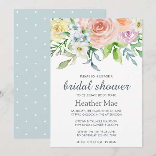 Invitation Jolie Fête des mariées florale Pastel Aquarelle (Devant / Derrière)