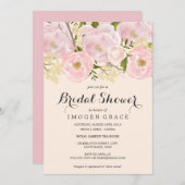 Invitation Jolie Fête des mariées florale rose (Devant / Derrière)