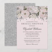 Invitation Jolie Fête des mariées rose Fleur d'Argent (Devant / Derrière)