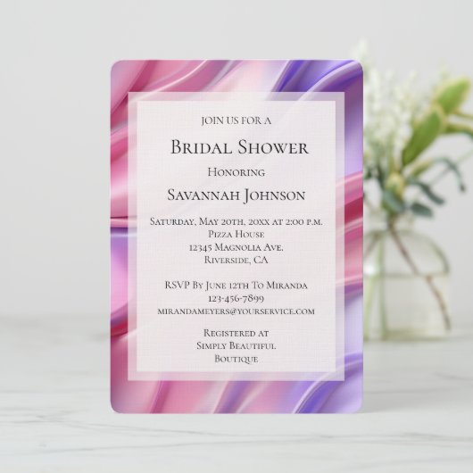 Invitation Jolie Fête des mariées rose violet (Debout devant)