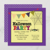 Invitation Jolie fête d'Halloween colorée Spider (Devant / Derrière)