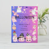 Invitation Jolie fête d'Halloween Enfants Kawaii rose (Debout devant)