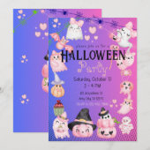 Invitation Jolie fête d'Halloween Enfants Kawaii rose (Devant / Derrière)