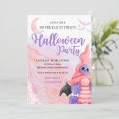 Invitation Jolie fête d'halloween gnome rose enfant (Debout devant)