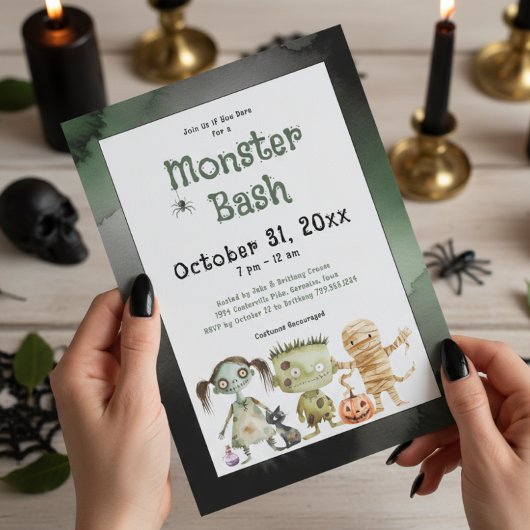Invitation Jolie fête d'Halloween Monster Bash Éffrayant