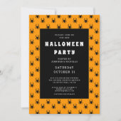Invitation Jolie Fête D'Halloween Orange Et Araignées Noires (Devant)