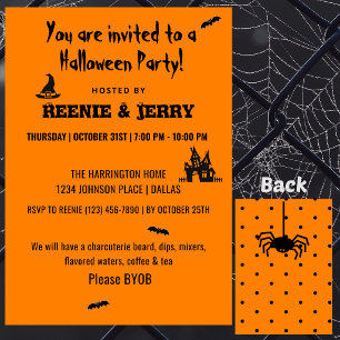 Invitation Jolie fête d'Halloween pour adultes noir et orange