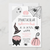 Invitation Jolie fête d'illustrations d'Halloween rose pour e (Devant)