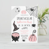 Invitation Jolie fête d'illustrations d'Halloween rose pour e (Debout devant)