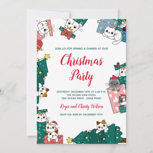 Invitation Jolie fête du chat de Noël (Devant)