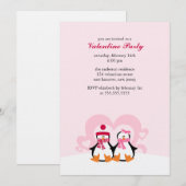 Invitation Jolie fête du Jour des Valentines de Penguin Coupl (Devant / Derrière)