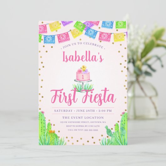 Invitation Jolie Fête Fille 1er anniversaire (Debout devant)