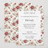 Invitation Jolie Fête Florale Rouge Crème Chic (Devant / Derrière)