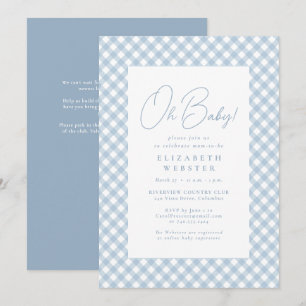 Invitation Jolie fête prénatale simple à carreaux bleus