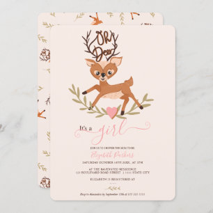Invitation Jolie feuille de bois blanc oh baby shower de cerf