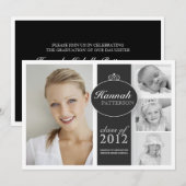 Invitation Jolie fille 4 - Photo Black & White Graduation (Devant / Derrière)