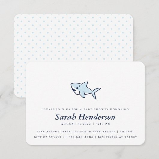 Invitation Jolie fille à la main Baby shower de requin garçon (Devant / Derrière)