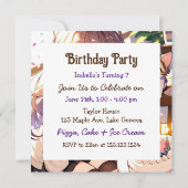 Invitation Jolie fille Anime avec Kitten et gâteau d'annivers (Dos)