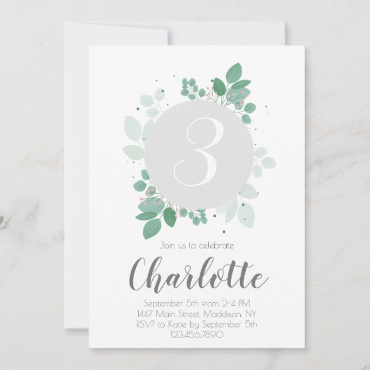 Invitation Jolie fille Anniversaire fleuri (Devant)