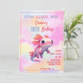 Invitation Jolie fille arc-en-ciel rose axolotl sous l'eau an (Debout devant)